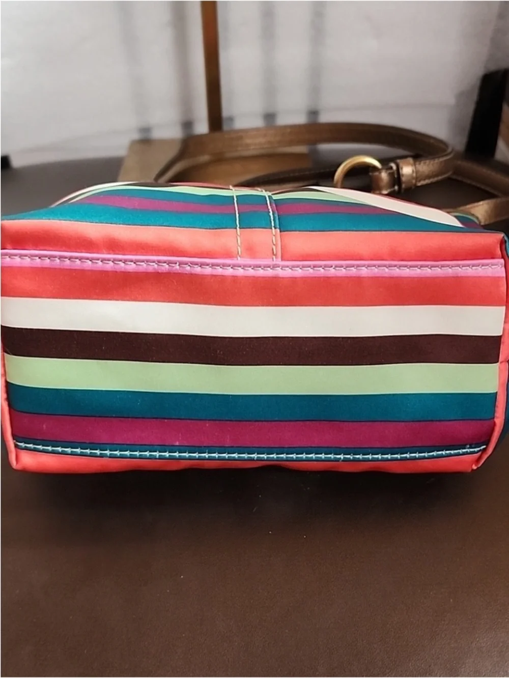 Coach Legacy Striped Tote EUC with Metallic Gold Trim - Picture 9 of 11